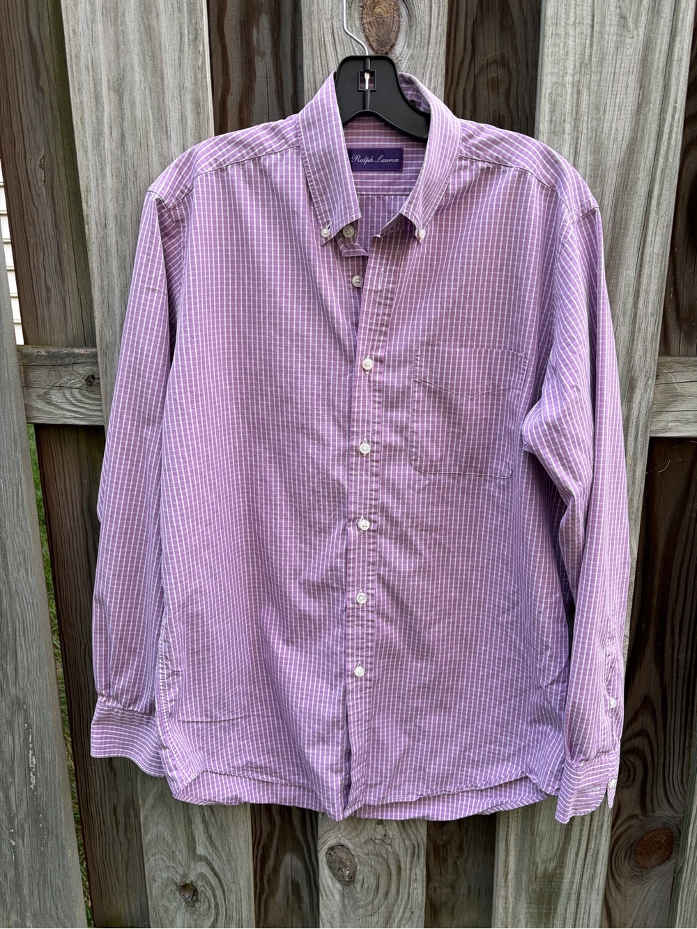 Ralph Lauren Purple Label L/S Check Shirt L Button Down Collar ITALY Cotton